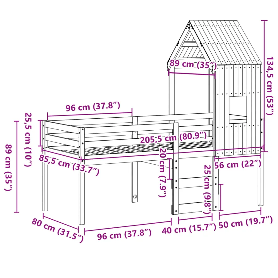 Lit haut sans matelas blanc 80x200 cm bois de pin massif - 12