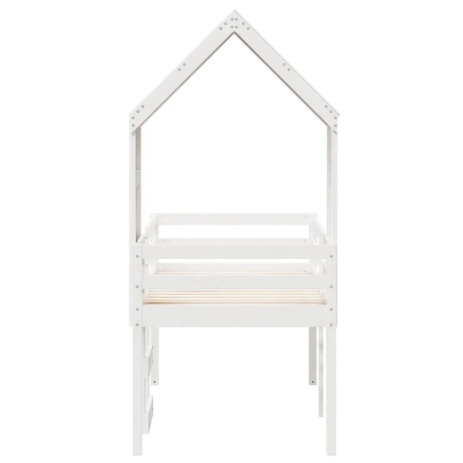 Lit haut sans matelas blanc 80x200 cm bois de pin massif - 7