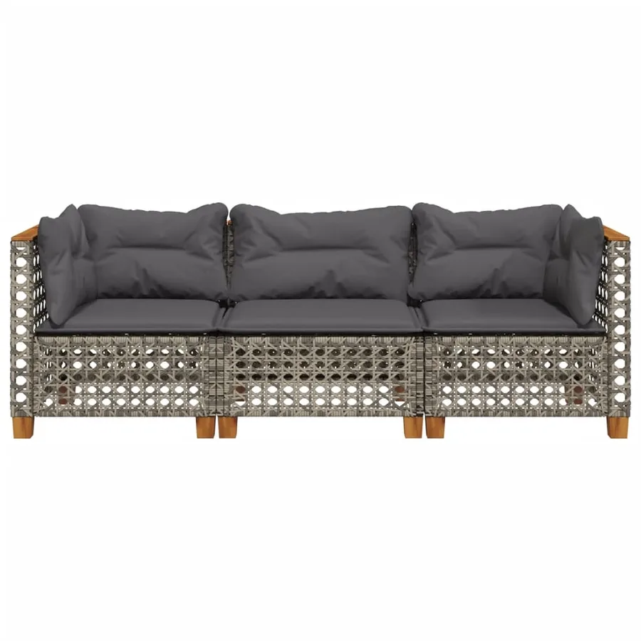 Canapé de jardin avec coussins 3 places gris résine tressée - 4