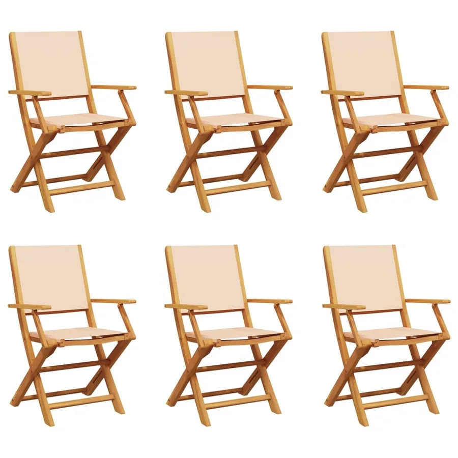 Chaises de jardin pliantes lot de 6 beige tissu et bois massif - 2