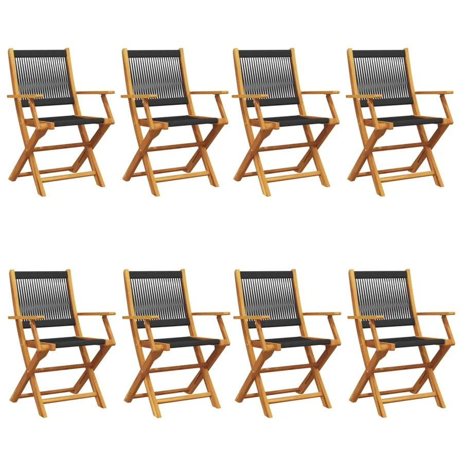 Chaises de jardin pliantes lot de 8 noir bois d'acacia massif - 2