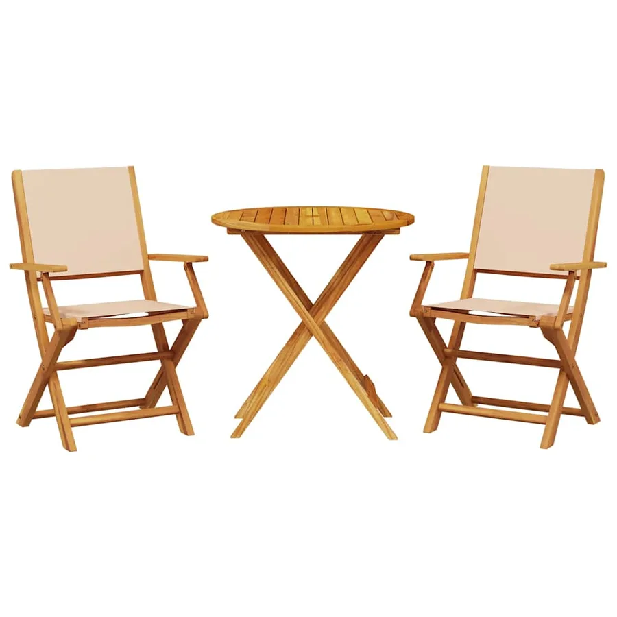 Ensemble de bistro 3 pcs beige tissu et bois massif - 2