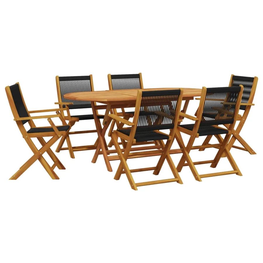 Ensemble à Manger de jardin 7pcs noir polypropylène bois massif - 2