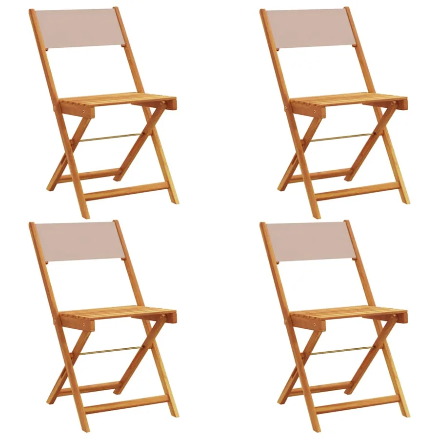 Chaises de jardin pliantes lot de 4 taupe tissu et bois massif - 2
