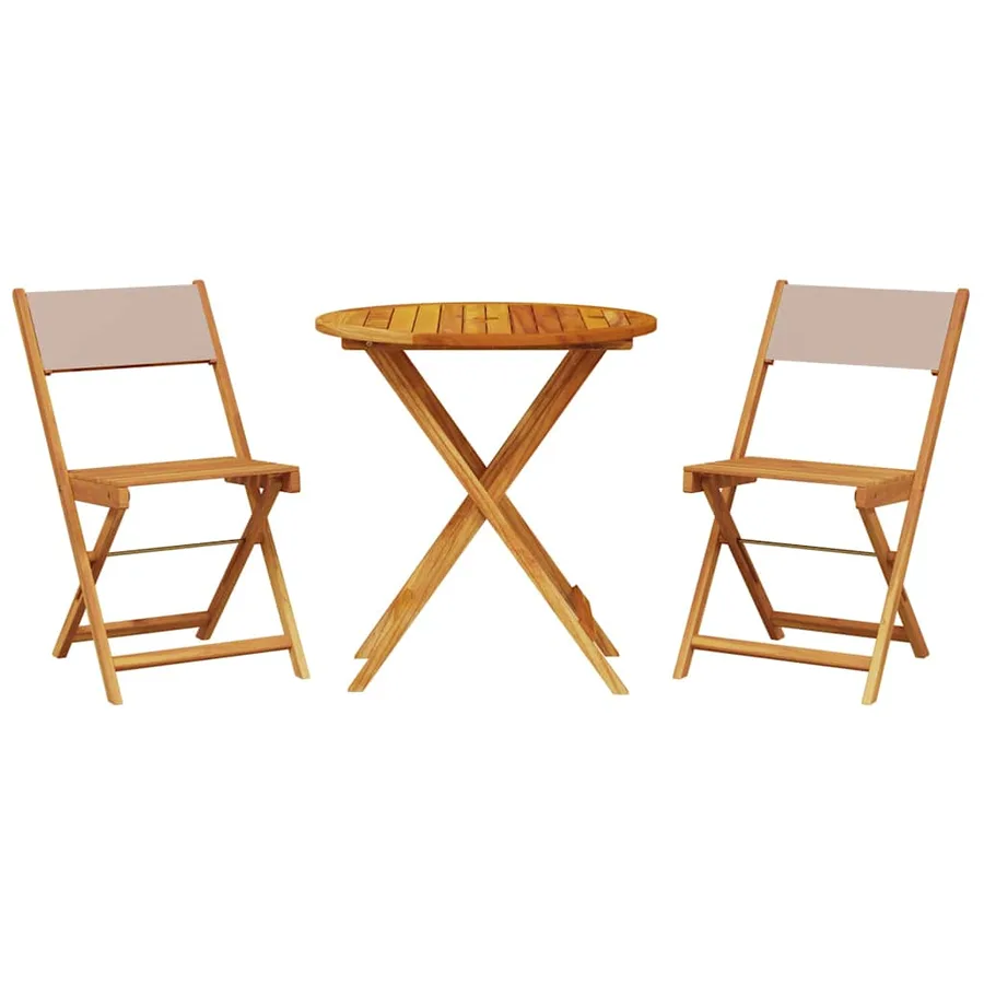Ensemble de bistro 3 pcs taupe tissu et bois massif - 2