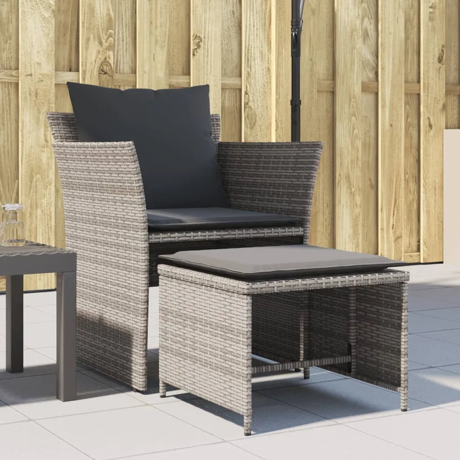 Chaise de jardin avec tabouret gris résine tressée