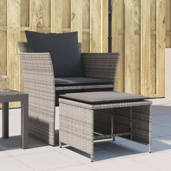 Chaise de jardin avec tabouret gris résine tressée