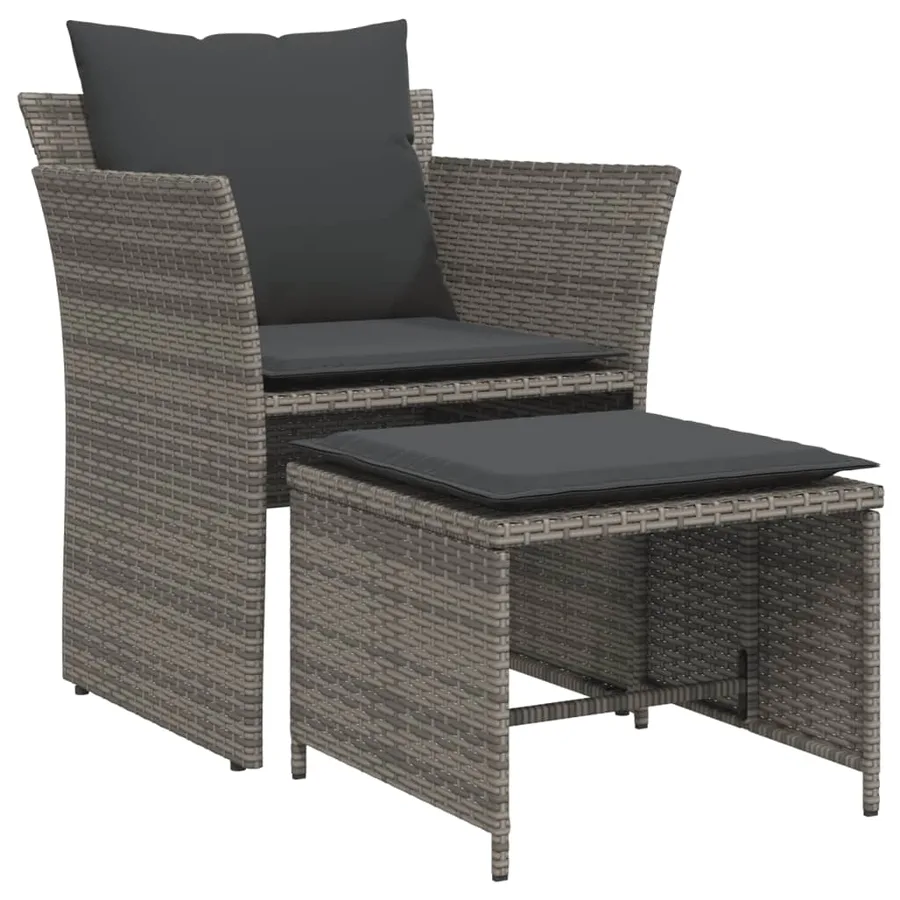 Chaise de jardin avec tabouret gris résine tressée - 2