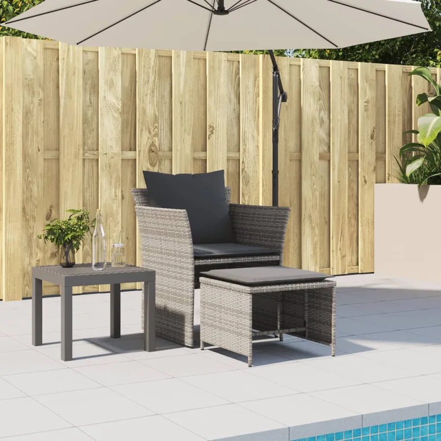 Chaise de jardin avec tabouret gris résine tressée - 3
