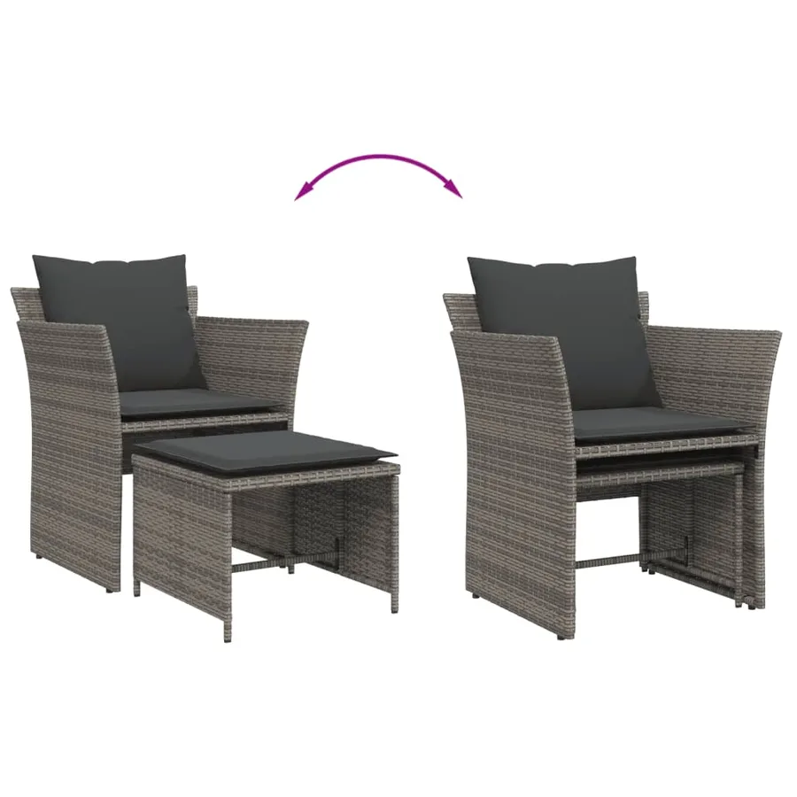 Chaise de jardin avec tabouret gris résine tressée - 8