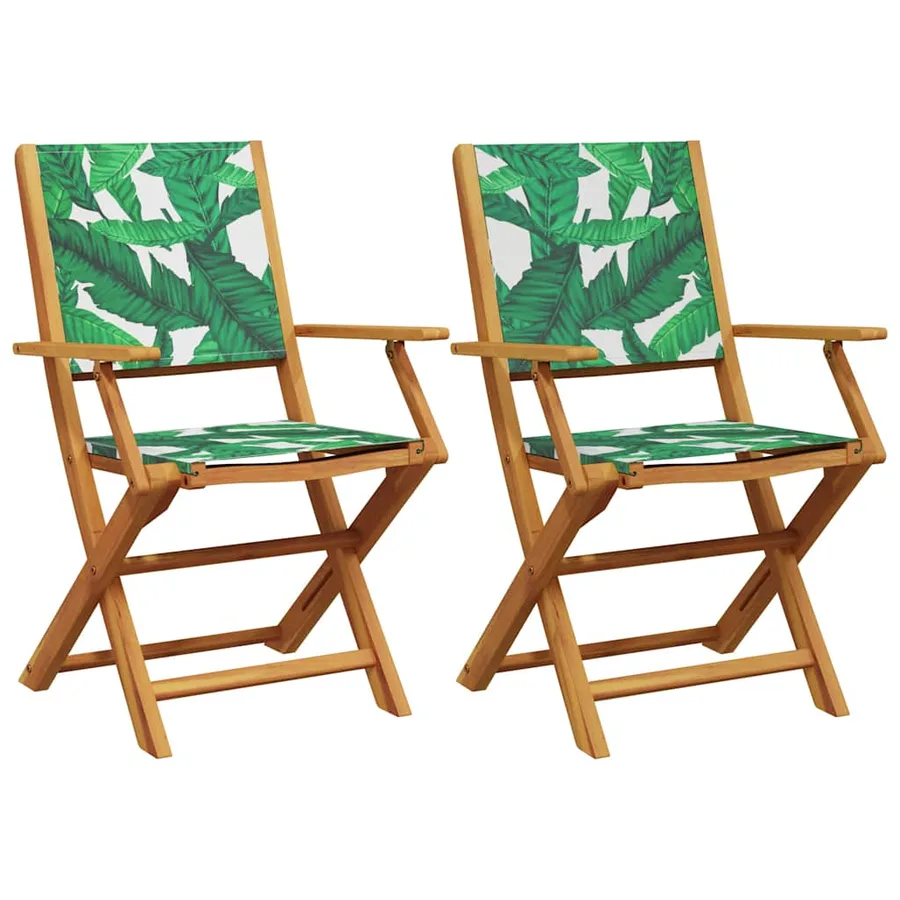 Chaises de jardin lot de 2 motif de feuilles acacia et tissu - 2