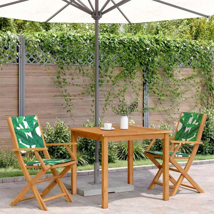 Chaises de jardin lot de 2 motif de feuilles acacia et tissu - 3