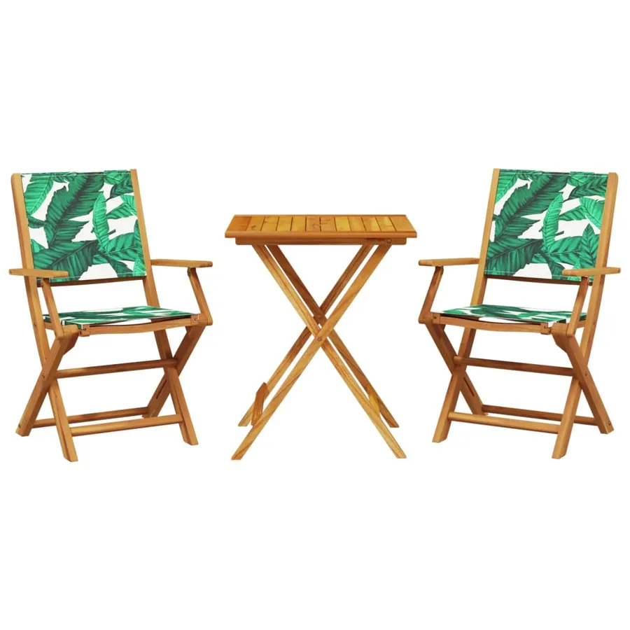 Ensemble de bistro 3 pcs motif de feuilles tissu et bois massif - 2