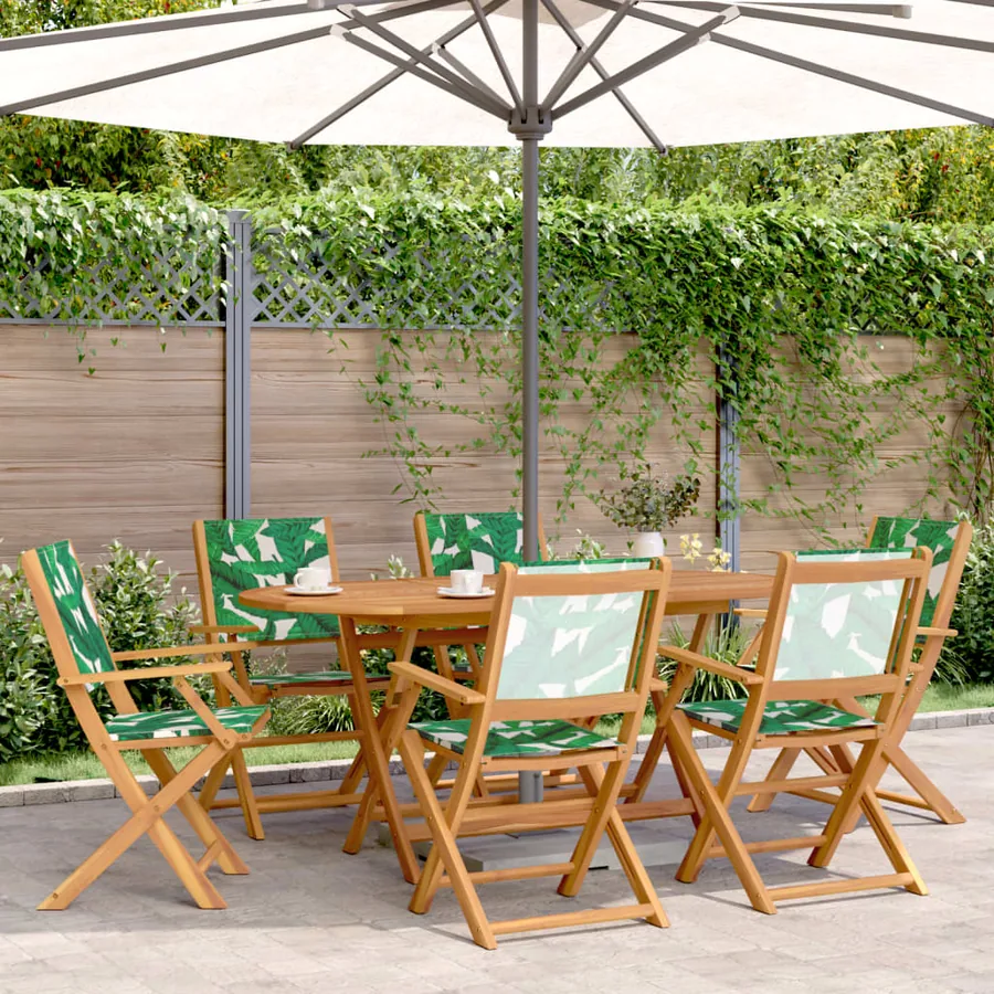 Ensemble à manger de jardin 7 pcs motif de feuilles tissu bois