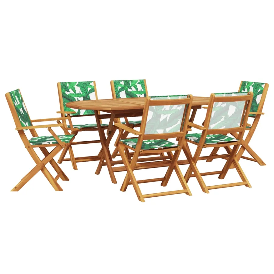 Ensemble à manger de jardin 7 pcs motif de feuilles tissu bois - 2