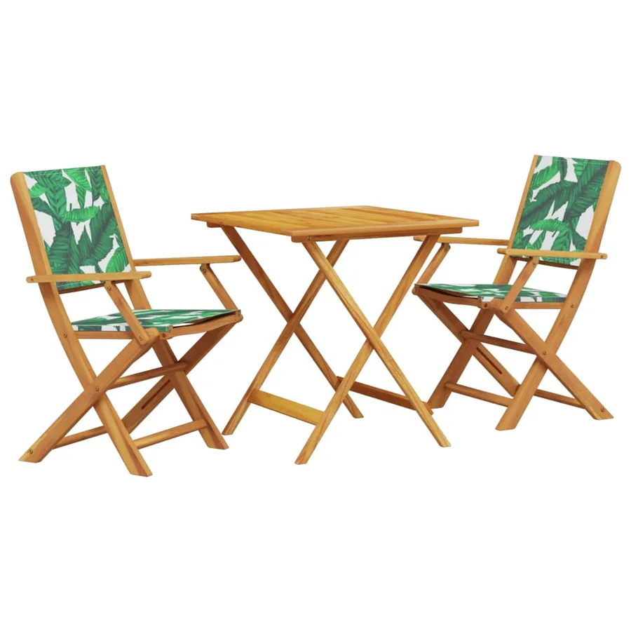 Ensemble de bistro 3 pcs motif de feuilles tissu et bois massif - 2