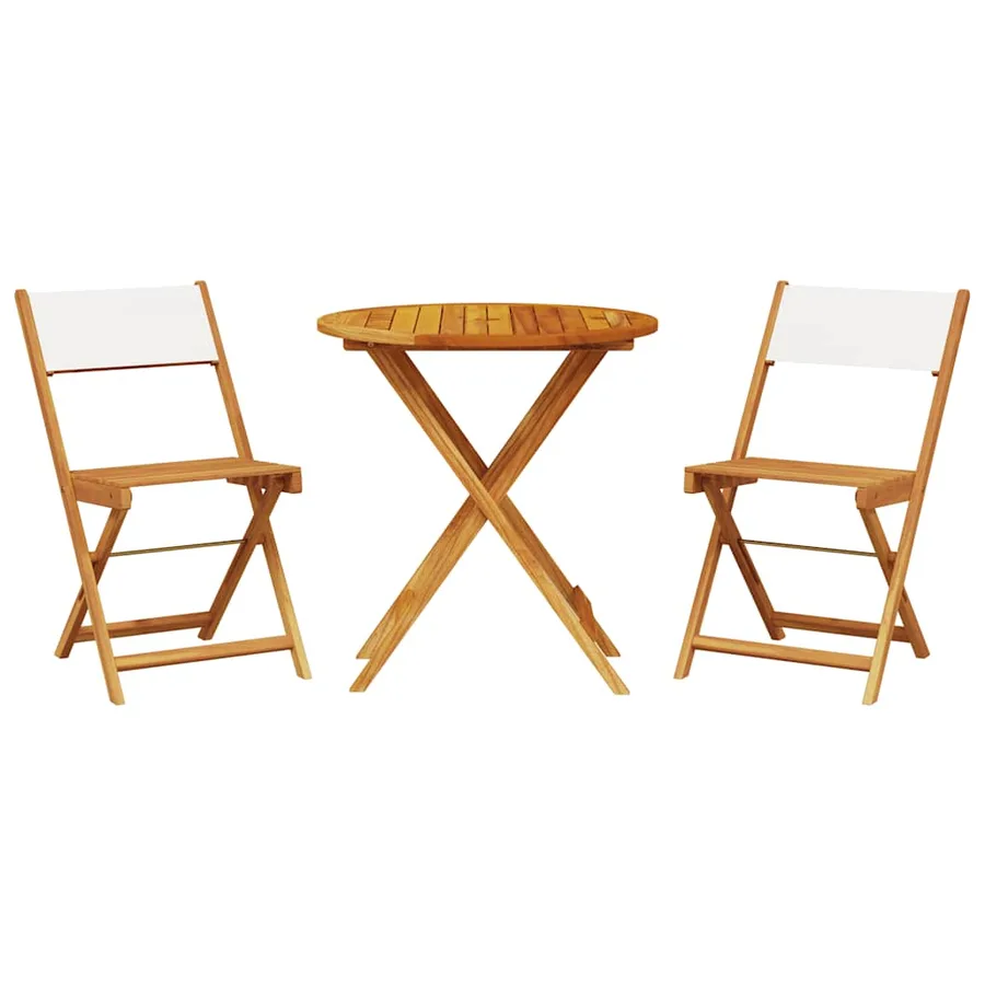 Ensemble de bistro 3 pcs blanc crème tissu et bois massif - 2