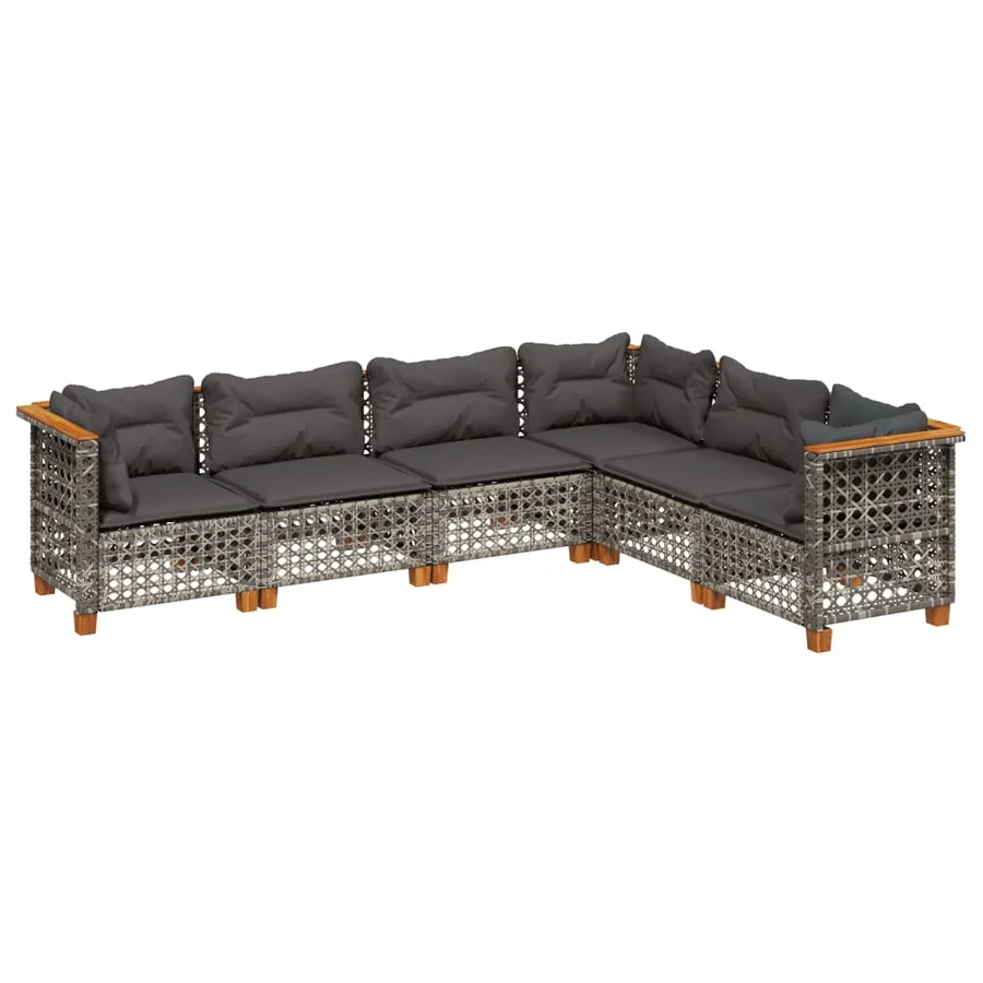 Salon de jardin 6 pcs avec coussins gris résine tressée - 2