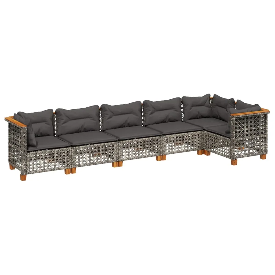 Salon de jardin 6 pcs avec coussins gris résine tressée - 2