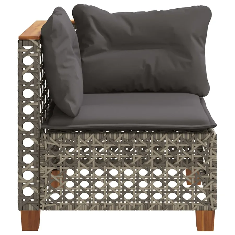 Canapé d'angle de jardin avec coussins gris résine tressée - 5