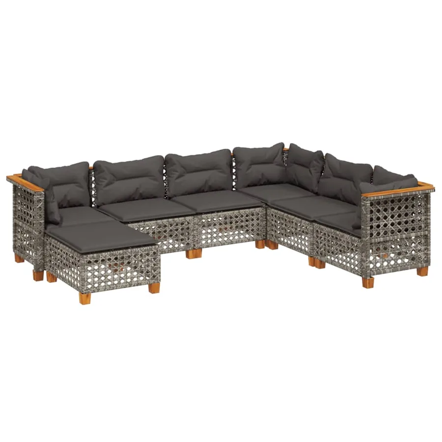 Salon de jardin avec coussins 7 pcs gris résine tressée - 2