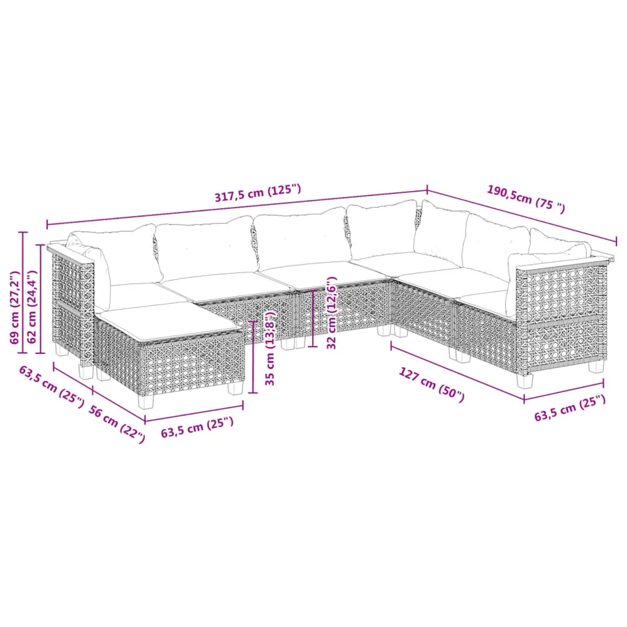Salon de jardin avec coussins 7 pcs gris résine tressée - 8