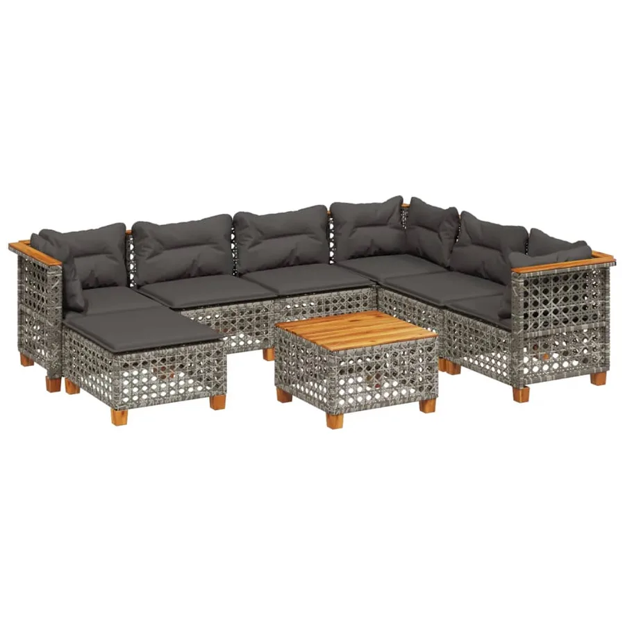 Salon de jardin 8 pcs avec coussins gris résine tressée - 2