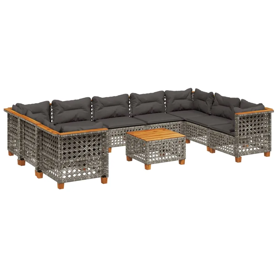 Salon de jardin avec coussins 10 pcs gris résine tressée - 2