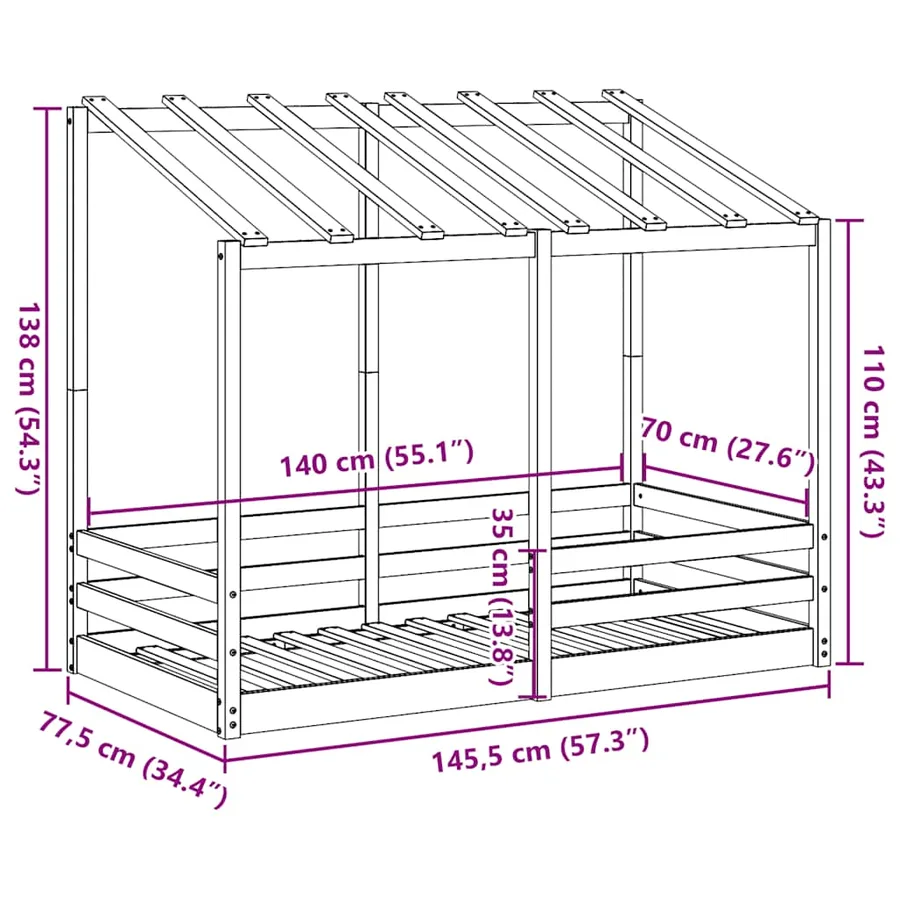 Lit pour enfants sans matelas blanc 70x140cm bois de pin massif - 9