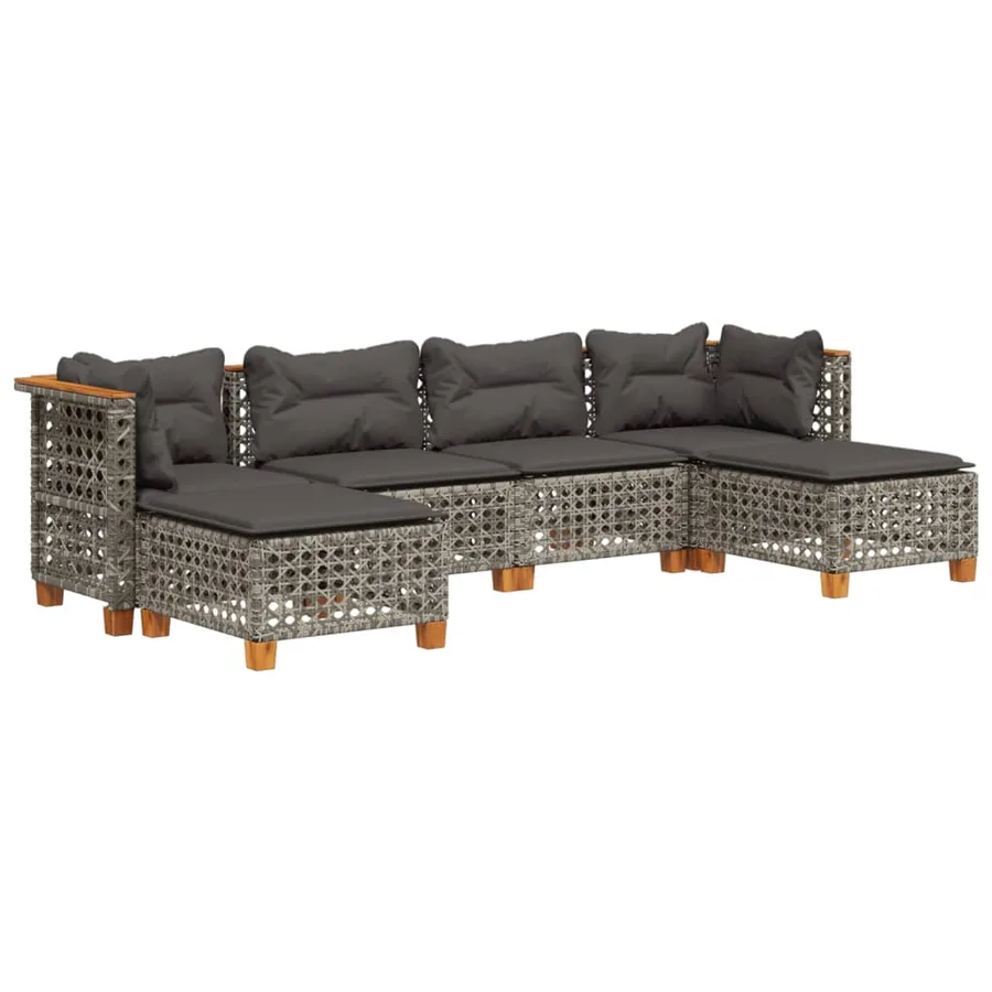 Salon de jardin 6 pcs avec coussins gris résine tressée - 2