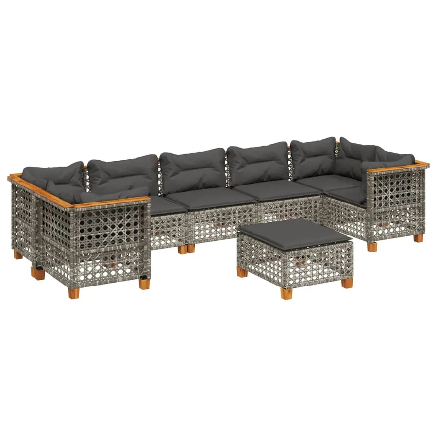 Salon de jardin 8 pcs avec coussins gris résine tressée - 2