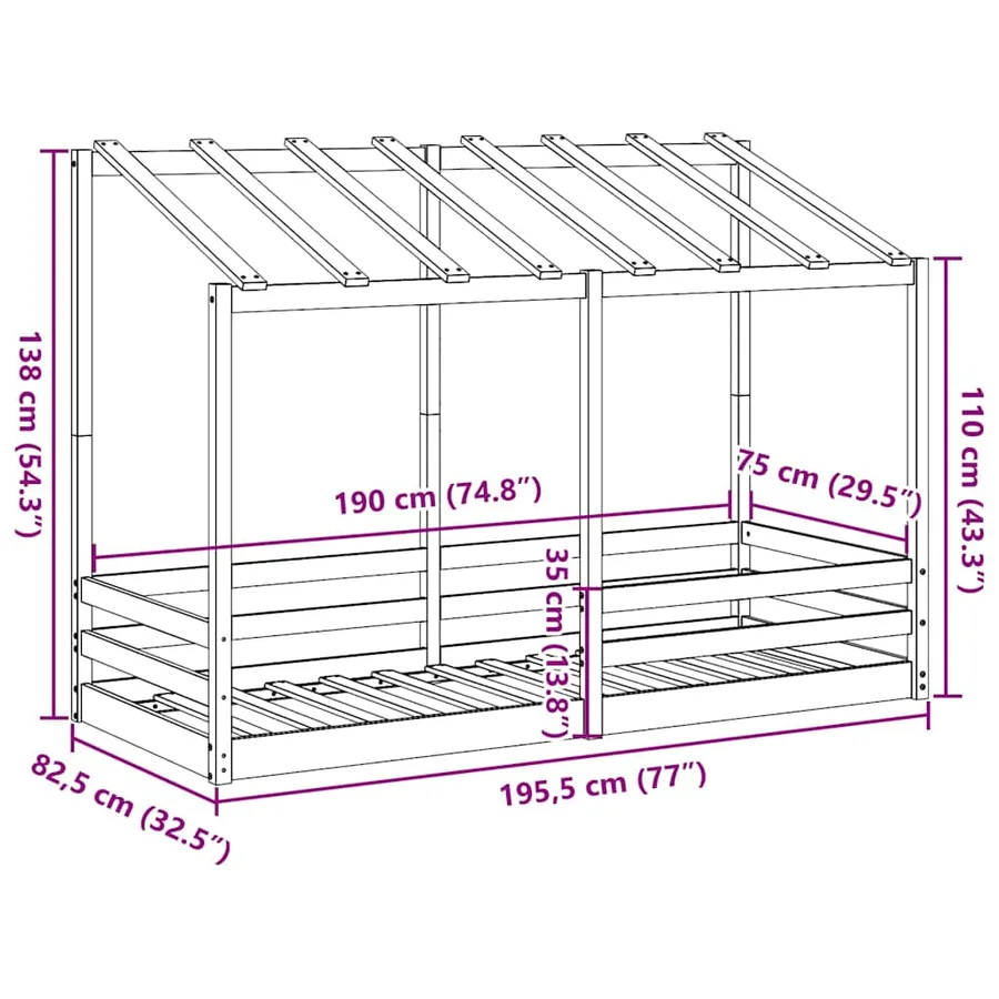 Lit pour enfants sans matelas 75x190 cm bois pin massif - 9