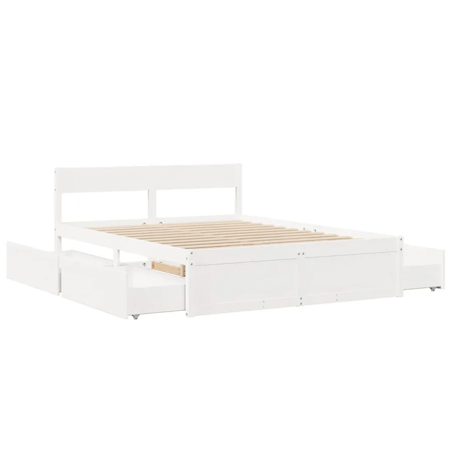 Cadre de lit sans matelas blanc 160x200 cm bois de pin massif - 7