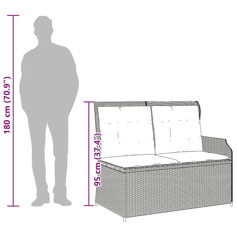 Banc inclinable de jardin avec coussins beige résine tressée - 10