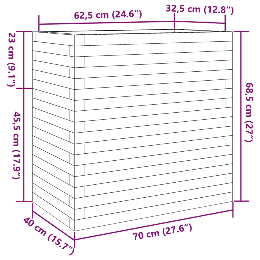 Jardinière blanc 70x40x68,5 cm bois de pin massif - 10