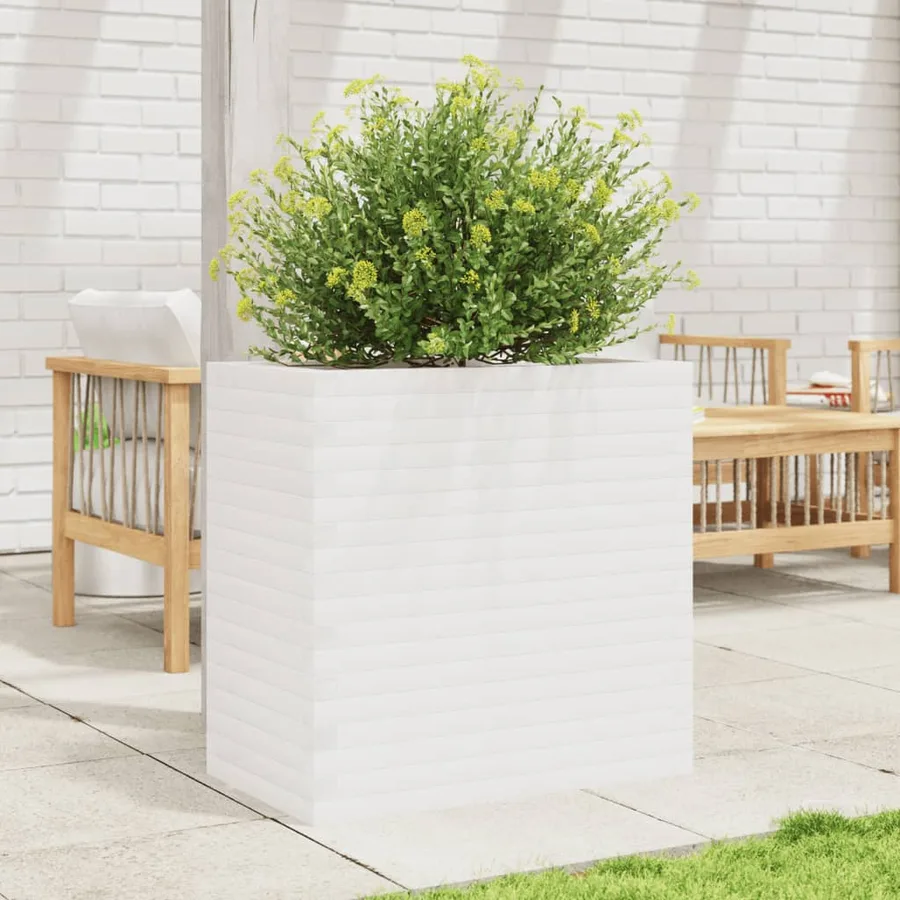 Jardinière blanc 70x40x68,5 cm bois de pin massif - 3