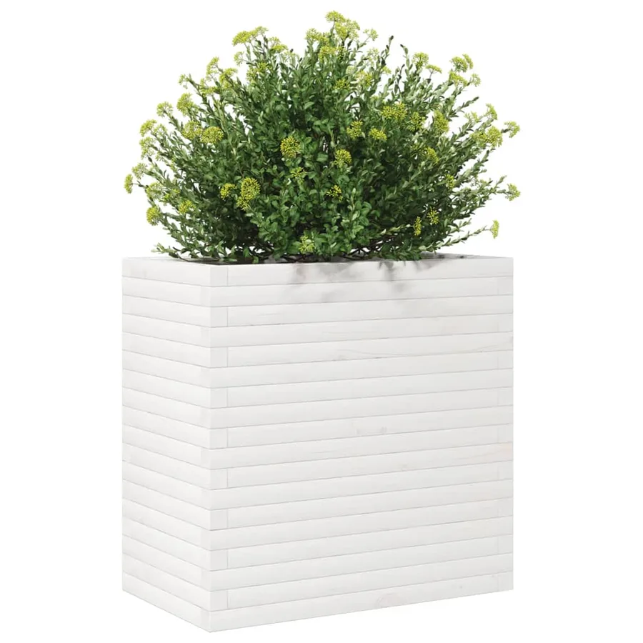 Jardinière blanc 70x40x68,5 cm bois de pin massif - 4