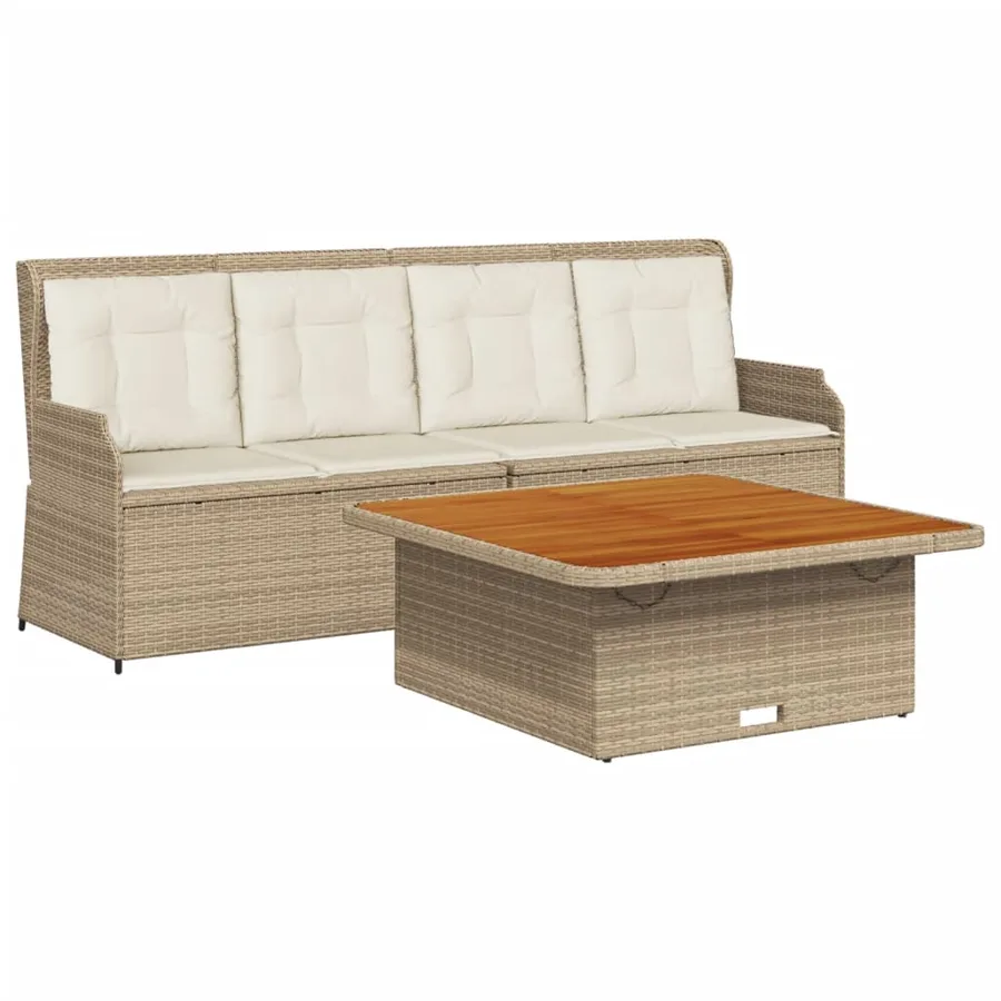 Salon de jardin avec coussins 3 pcs beige résine tressée - 2