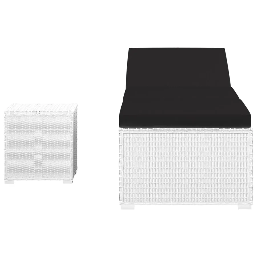 Chaise longue avec coussin et table à thé rotin Blanc - 3