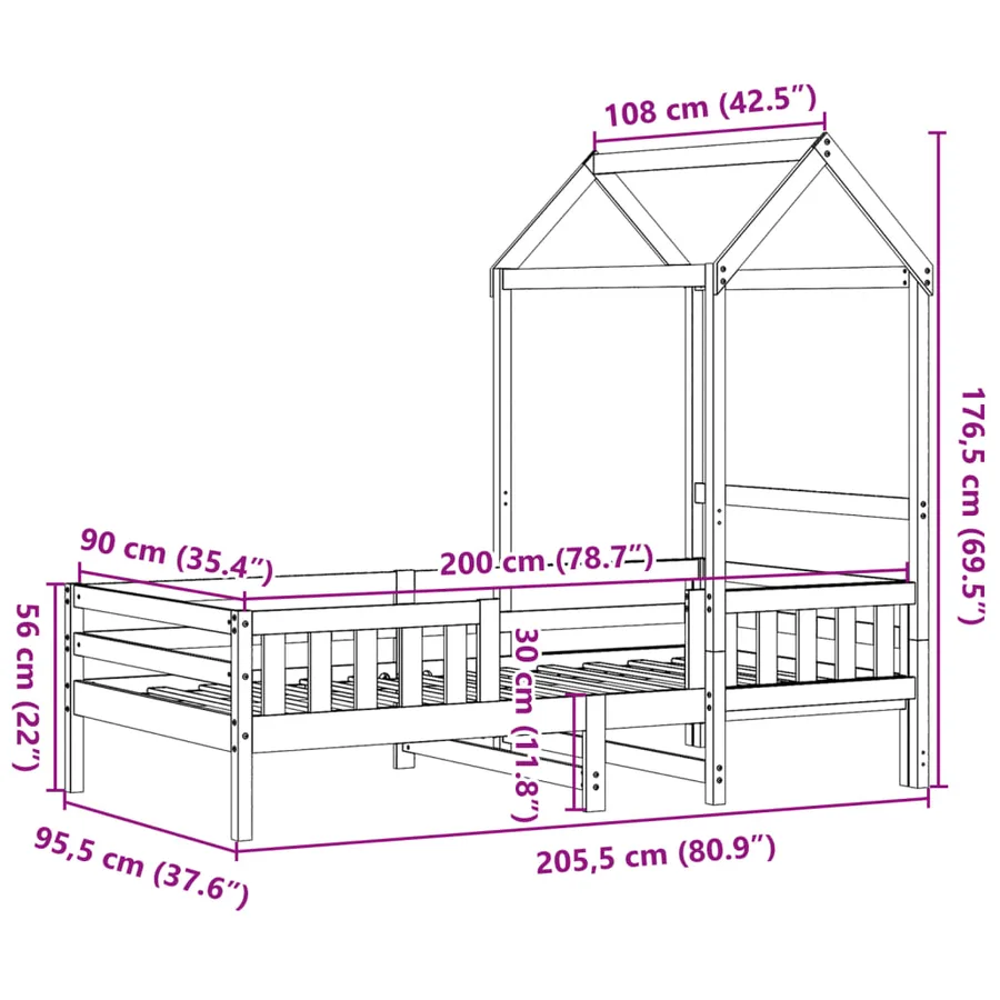 Cadre de lit avec toit sans matelas cire marron 90x200 cm - 11