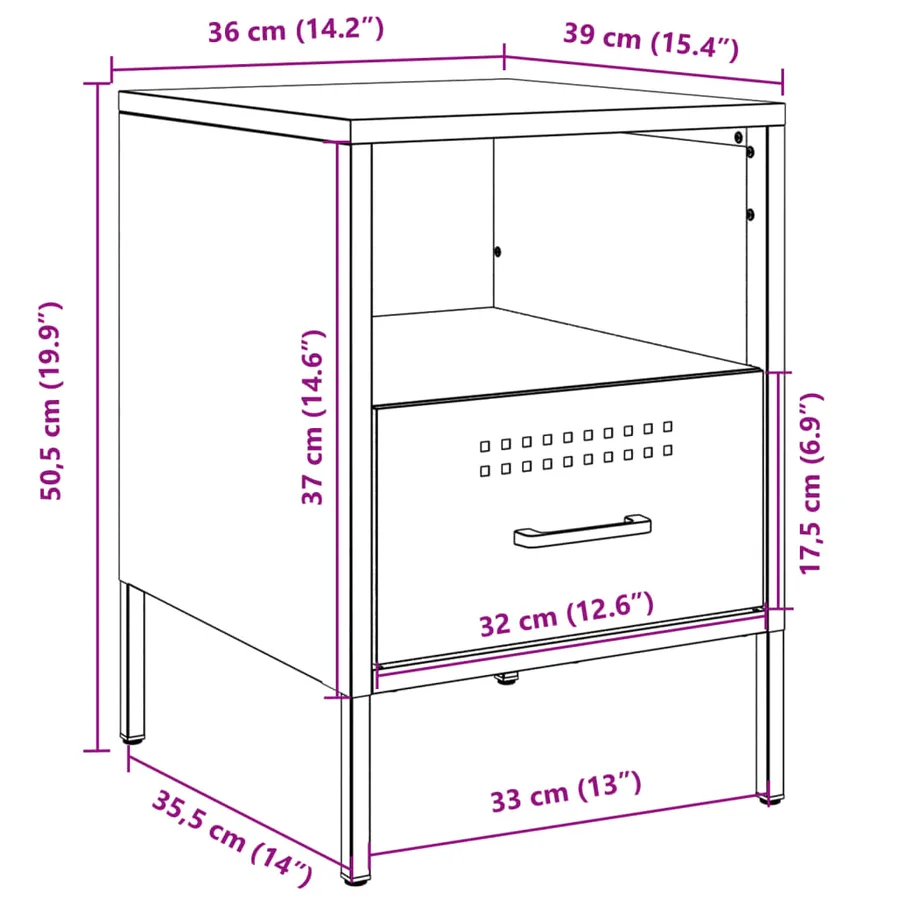 Table de chevet anthracite 36x39x50,5 cm acier - 13