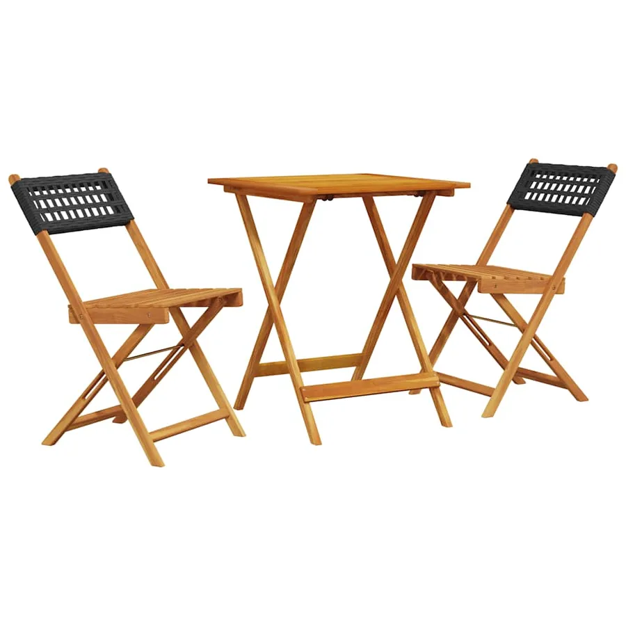 Ensemble de bistro 3 pcs noir résine tressée et bois massif - 2