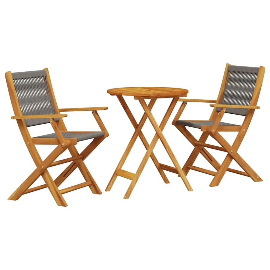 Ensemble de bistro 3 pcs gris polypropylène et bois massif - 2