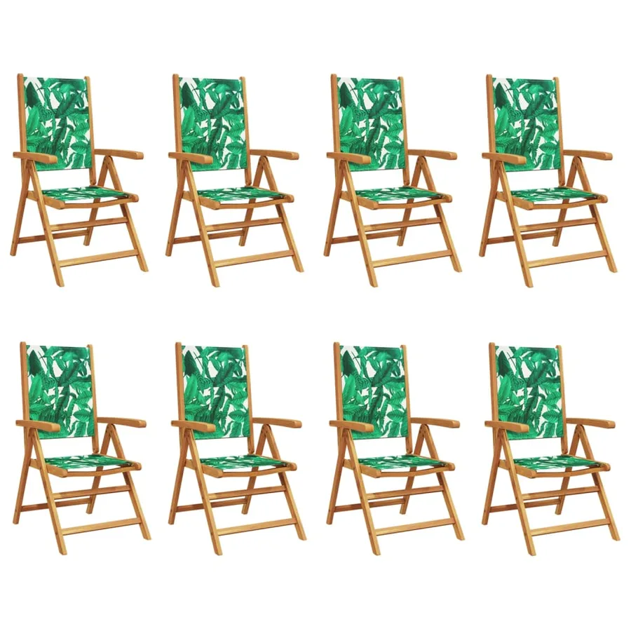 Chaises inclinables de jardin lot de 8 vert tissu bois massif - 2