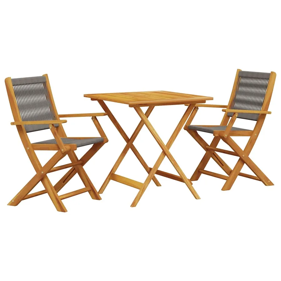 Ensemble de bistro 3 pcs gris polypropylène et bois massif - 2