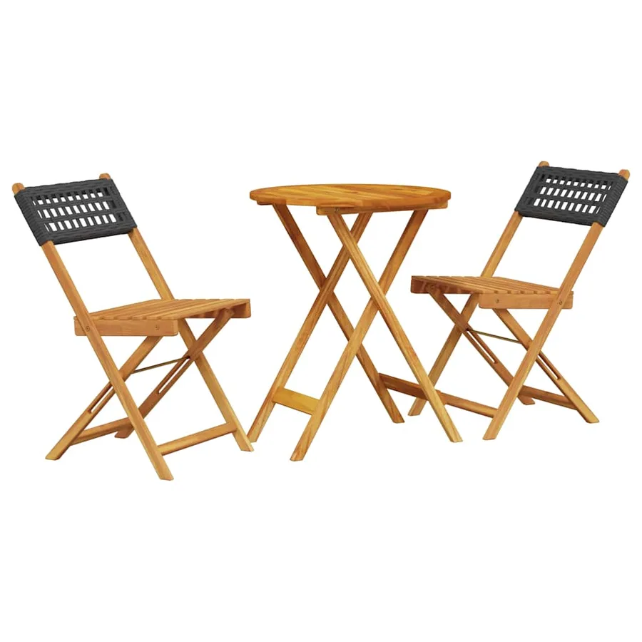 Ensemble de bistro 3 pcs noir résine tressée et bois massif - 2