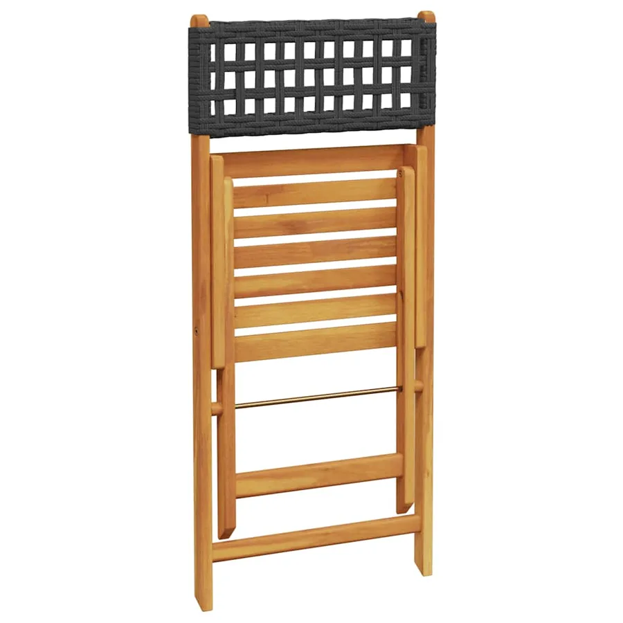 Ensemble de bistro 3 pcs noir résine tressée et bois massif - 7