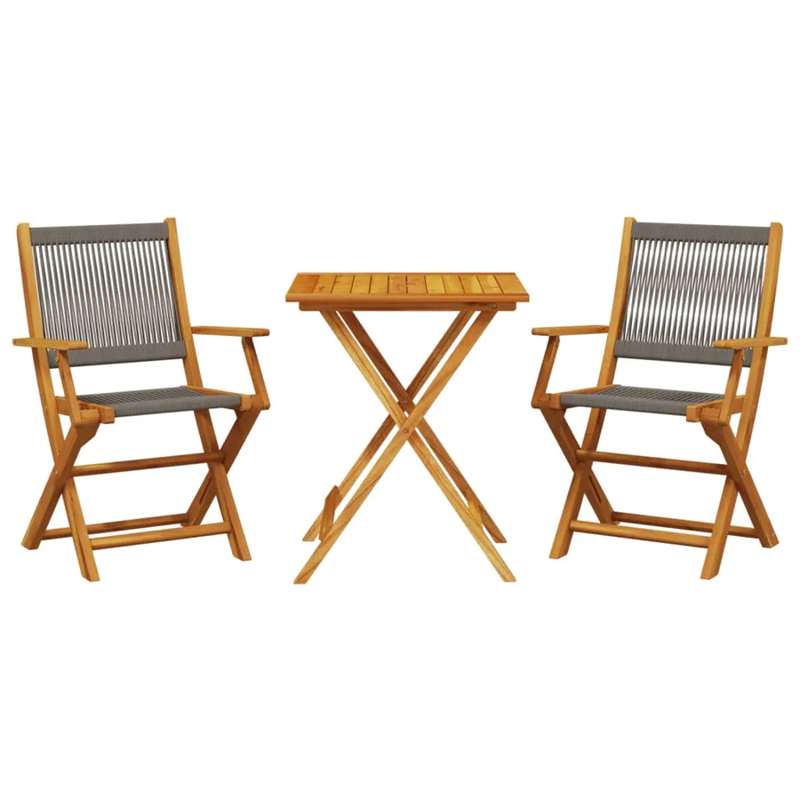 Ensemble de bistro 3 pcs gris polypropylène et bois massif - 2