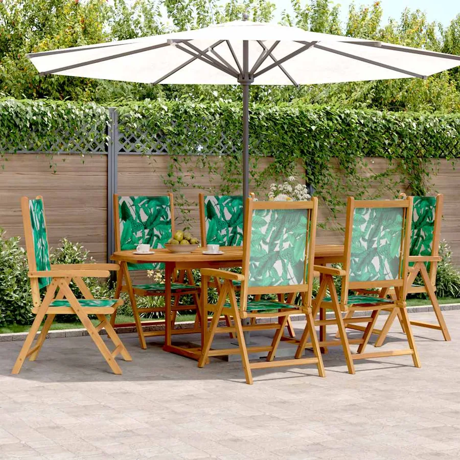 Ensemble à manger de jardin 7 pcs motif de feuilles tissu bois