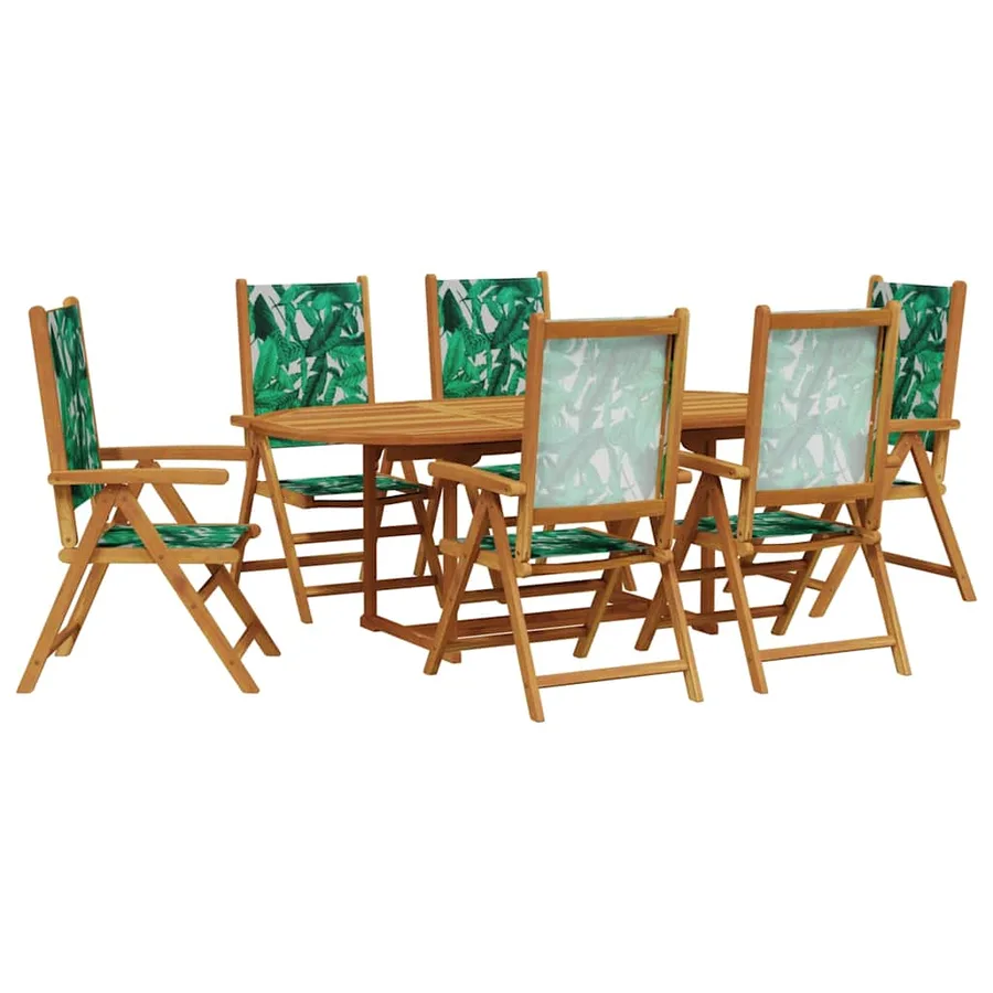 Ensemble à manger de jardin 7 pcs motif de feuilles tissu bois - 2